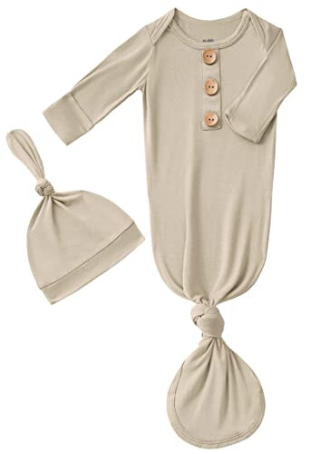 Newborn Baby Boys Girls Knotted Gown Hat Set Soft Bamboo Viscose Infant Sleeper Baby Sleep Gown with Mittens - 21