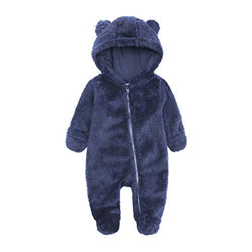 Newborn Baby Jumpsuit Hooded Fleece Rompers Long Sleeve Onesies Outwear Outfits - 1