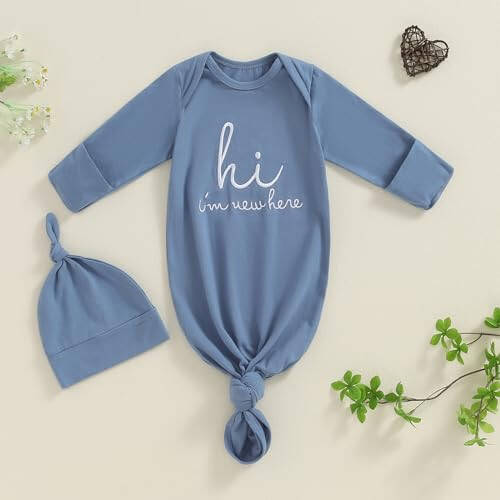 Newborn Boy Girl Coming Home Outfit Baby Infant Sleeper Gown Nightgown Outfits Cute Fall Winter Pajamas and Hat - 44