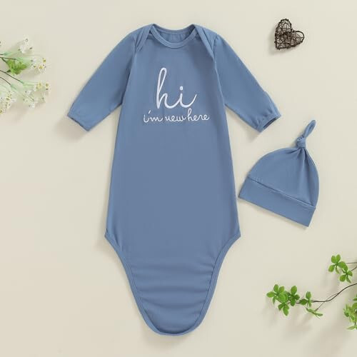 Newborn Boy Girl Coming Home Outfit Baby Infant Sleeper Gown Nightgown Outfits Cute Fall Winter Pajamas and Hat - 48