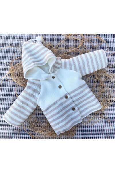 Newborn Hooded Double Layer Knit Girl - Boy Baby Cardigan - 1