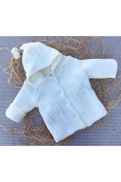 Newborn Hooded Double Layer Knit Girl - Boy Baby Cardigan - 1