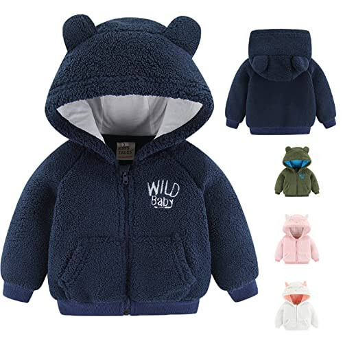 Newborn Infant Baby Boys Girls Cartoon Fleece Hooded Jacket Coat with Ears Warm Todder Kids Outwear Coat Zipper Up 0-6Y - 1