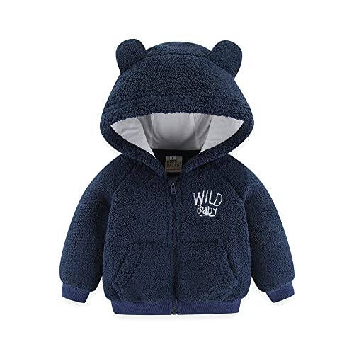 Newborn Infant Baby Boys Girls Cartoon Fleece Hooded Jacket Coat with Ears Warm Todder Kids Outwear Coat Zipper Up 0-6Y - 7