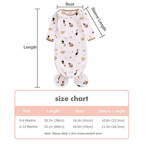 Newborn Knotted Nightgown Long Sleeve with Matching Hat Set 3 Pack, Cotton Baby Sleeper Gowns Sleeping Bags Home Outfits Set with Mitten Cuffs for Boys Girls (Pine Tree + Wave + Sloth, 6-12 Months) - 44