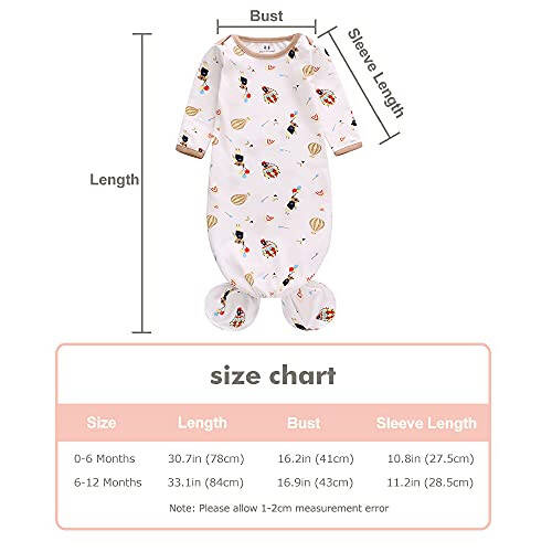 Newborn Knotted Nightgown Long Sleeve with Matching Hat Set 3 Pack, Cotton Baby Sleeper Gowns Sleeping Bags Home Outfits Set with Mitten Cuffs for Boys Girls (Pine Tree + Wave + Sloth, 6-12 Months) - 44