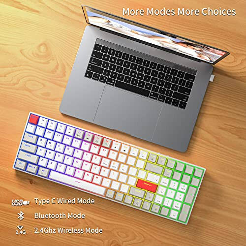 Newmen GM1000 Wireless Mechanical Gaming Keyboard, Bluetooth 5.0/2.4GHz/USB-C Hot Swappable Custom Keyboard, RGB Backlit Mechanical Keyboard with Number Pad for Mac/Win（Gateron Blue Switches） - 2