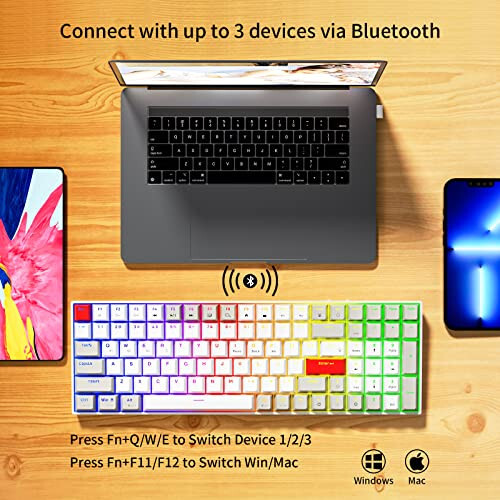 Newmen GM1000 Wireless Mechanical Gaming Keyboard, Bluetooth 5.0/2.4GHz/USB-C Hot Swappable Custom Keyboard, RGB Backlit Mechanical Keyboard with Number Pad for Mac/Win（Gateron Blue Switches） - 6