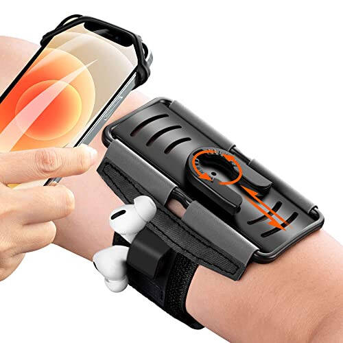 Newppon Cell Phone Running Armband: Airpods Pro Holder & 360° Rotatable Universal Arm band Case for iPhone 14 13 12 11 Pro Max Plus Samsung Galaxy S23 S22 Ultra Edge Note Pixel for Workout Exercise - 1