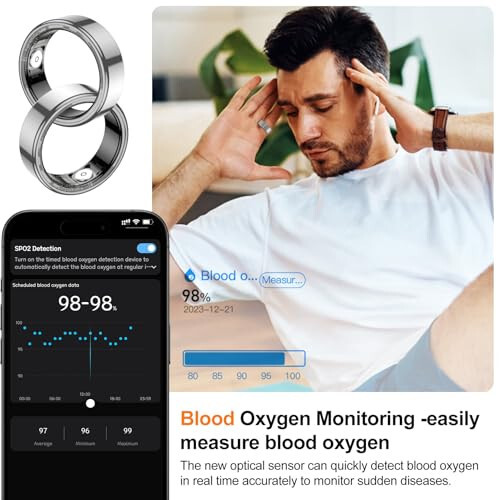 NEWTRENDS Smart Ring, Heart Rate/Sleep/Blood Oxygen Monitoring, Step Count, Wearable Fitness Tracker, APP Bluetooth Connected, IP68 Waterproof,Silver (Size 10) - 2