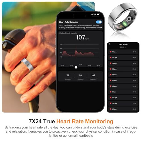 NEWTRENDS Smart Ring, Heart Rate/Sleep/Blood Oxygen Monitoring, Step Count, Wearable Fitness Tracker, APP Bluetooth Connected, IP68 Waterproof,Silver (Size 10) - 3