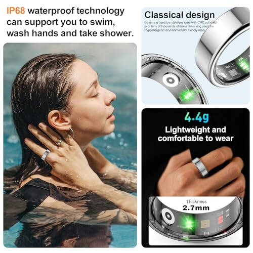 NEWTRENDS Smart Ring, Heart Rate/Sleep/Blood Oxygen Monitoring, Step Count, Wearable Fitness Tracker, APP Bluetooth Connected, IP68 Waterproof,Silver (Size 10) - 6