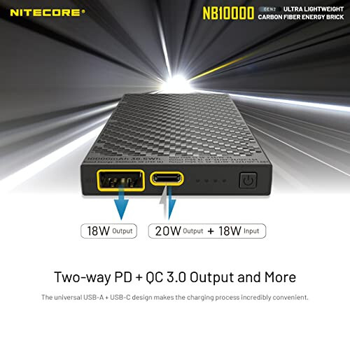 Nitecore NB10000 GEN 2 Ultra İnce 10000mAh Hızlı Şarj Güç Bankası, Telefonlar, Başlık Lambaları LifeMods İçin USB ve USB-C Çift Çıkışlı ve Kablolu, Mini Çok Amaçlı Anahtarlık COB El Feneri ile Birlikte - 6