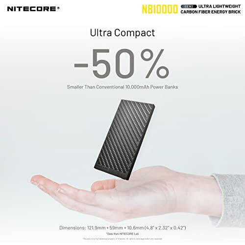 Nitecore NB10000 GEN 2 Ultra-Slim 10000mAh Quick-Charge Power Bank with USB and USB-C Dual Outputs and Cables for Phones, Headlamps LifeMods Bundled with a Mini Multi-Tool Keychain COB Flashlight - 4