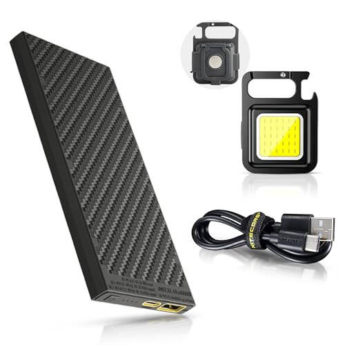 Nitecore NB10000 GEN 2 Ultra-Slim 10000mAh Tez Zaryadlovchi Power Bank, Telefonlar, Boshlang'ich Lambalar LifeMods Uchun USB va USB-C Ikki Xil Chiqishi va Kabellari bilan, Mini Ko'p Funktsiyali Kalit Zanjir COB Chiroq bilan Birga - 1