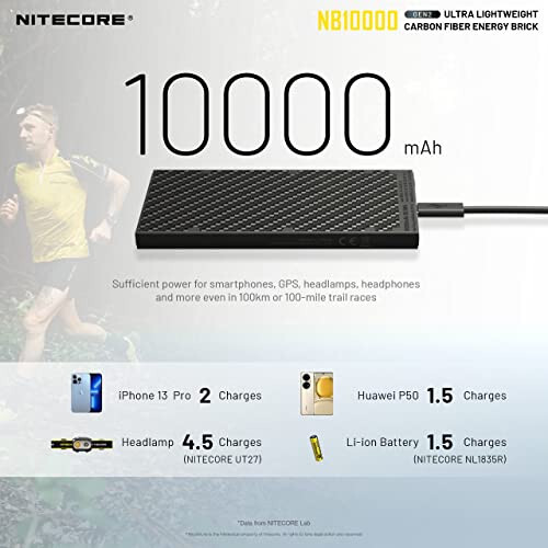 Nitecore NB10000 GEN 2 Ultra-Slim 10000mAh Tez Zaryadlovchi Power Bank, Telefonlar, Boshlang'ich Lambalar LifeMods Uchun USB va USB-C Ikki Xil Chiqishi va Kabellari bilan, Mini Ko'p Funktsiyali Kalit Zanjir COB Chiroq bilan Birga - 5