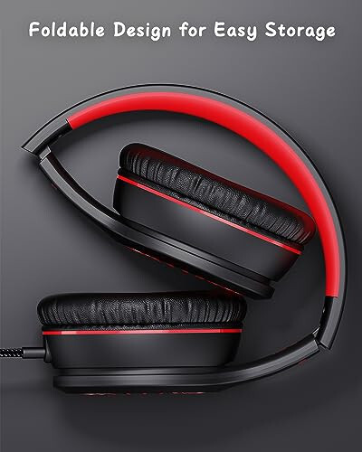 NIVAVA Wired Headphones with Microphone, K16 On-Ear Headphones for Kids with 3.5MM Jack, Foldable Stereo Bass Headphones for Teens School Modazone Kindle, Fire, Chromebook, Tablet(Black Red) - 3