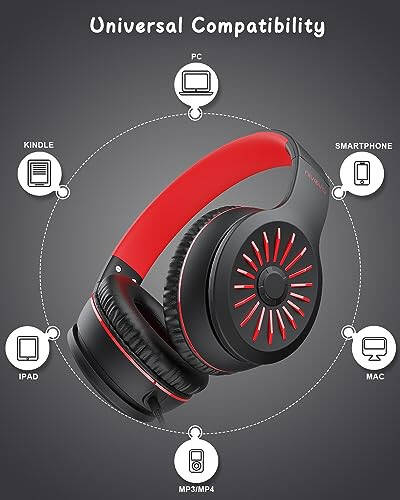 NIVAVA Wired Headphones with Microphone, K16 On-Ear Headphones for Kids with 3.5MM Jack, Foldable Stereo Bass Headphones for Teens School Modazone Kindle, Fire, Chromebook, Tablet(Black Red) - 5