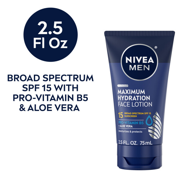 NIVEA MEN Geniş Spektrumlu SPF 15 Güneş Korumalı Maksimum Nemlendirici Yüz Losyonu, 2,5 Fl Oz Tüp - 1