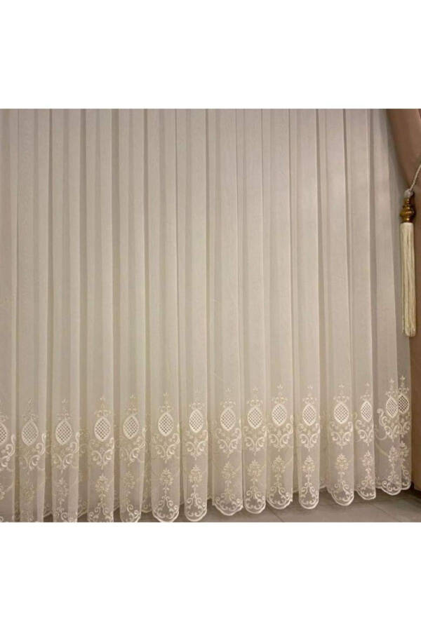 Nivemeshome Ren Embroidered Cream 1/3 Pleated Tulle Curtain Apm - 18