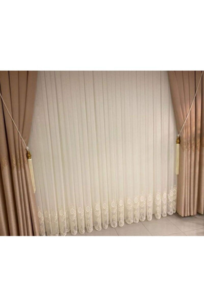 Nivemeshome Ren Embroidered Cream 1/3 Pleated Tulle Curtain Apm - 20