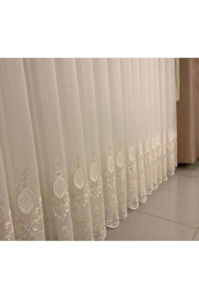 Nivemeshome Ren Embroidered Cream 1/3 Pleated Tulle Curtain Apm - 23