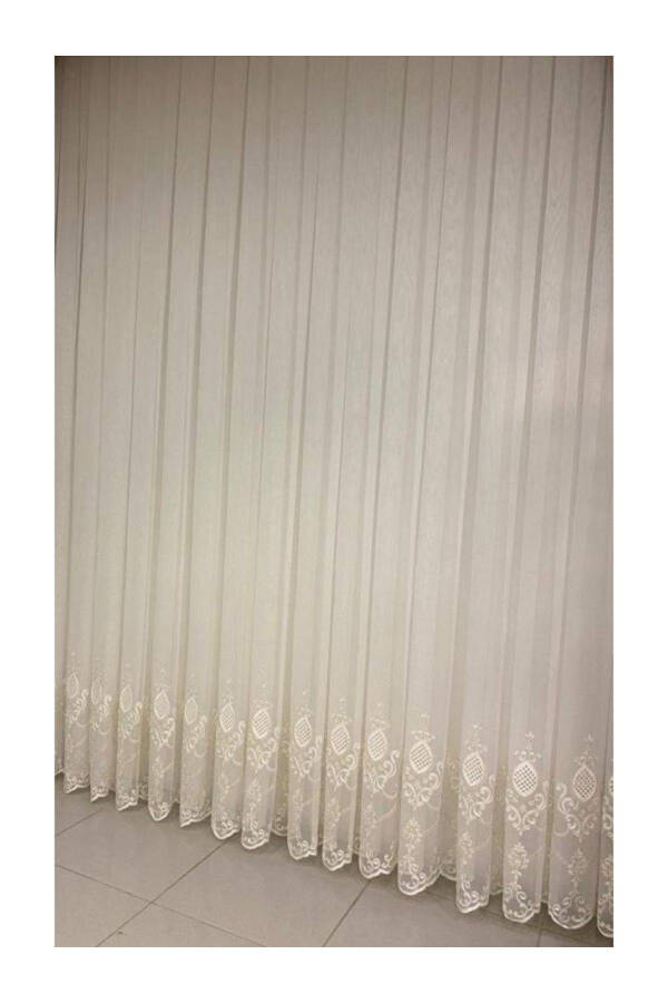 Nivemeshome Ren Embroidered Cream 1/3 Pleated Tulle Curtain Apm - 24