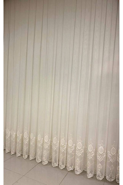 Nivemeshome Ren Embroidered Cream 1/3 Pleated Tulle Curtain Apm - 11