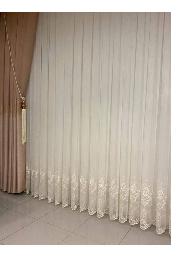 Nivemeshome Ren Embroidered Cream 1/3 Pleated Tulle Curtain Apm - 12