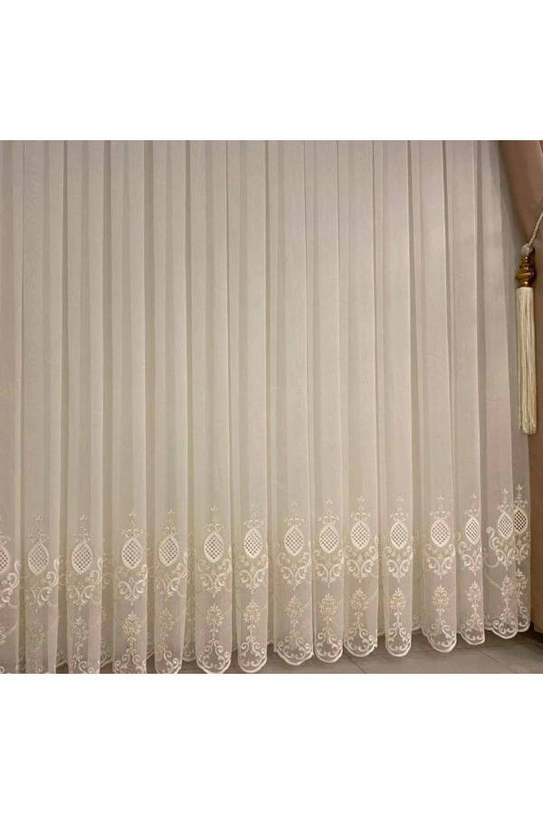 Nivemeshome Ren Embroidered Cream 1/3 Pleated Tulle Curtain Apm - 13