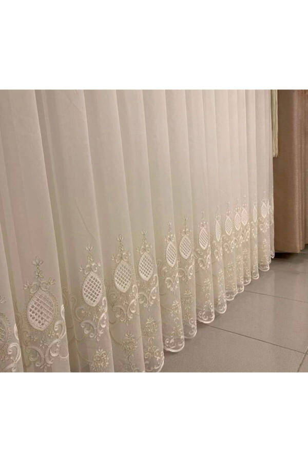 Nivemeshome Ren Embroidered Cream 1/3 Pleated Tulle Curtain Apm - 16