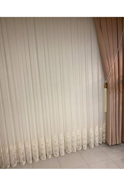 Nivemeshome Ren Embroidered Cream 1/3 Pleated Tulle Curtain Apm - 37