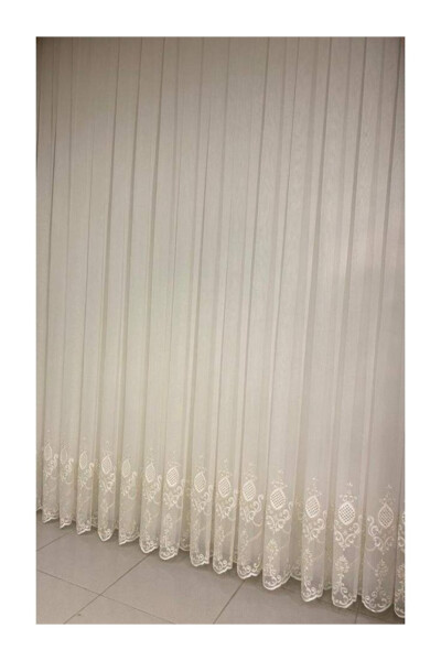 Nivemeshome Ren Embroidered Cream 1/3 Pleated Tulle Curtain Apm - 32