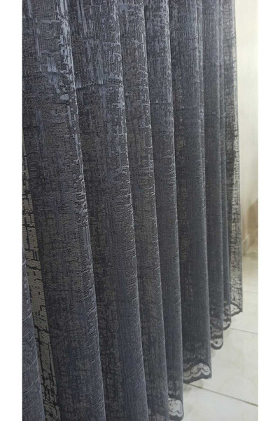 No Iron Knit Grey Shantung Patterned Voile Curtain 1x2 Pleated Living Room, Kitchen, Balcony Curtain - 1