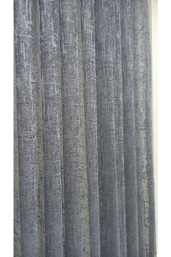 No Iron Knit Grey Shantung Patterned Voile Curtain 1x2 Pleated Living Room, Kitchen, Balcony Curtain - 5