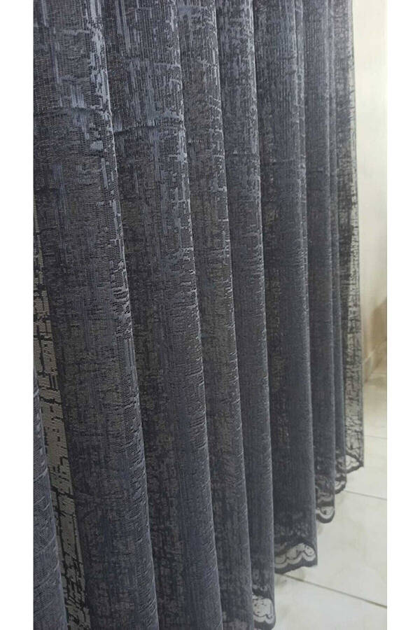 No Iron Knit Grey Shantung Patterned Voile Curtain 1x2 Pleated Living Room, Kitchen, Balcony Curtain - 8