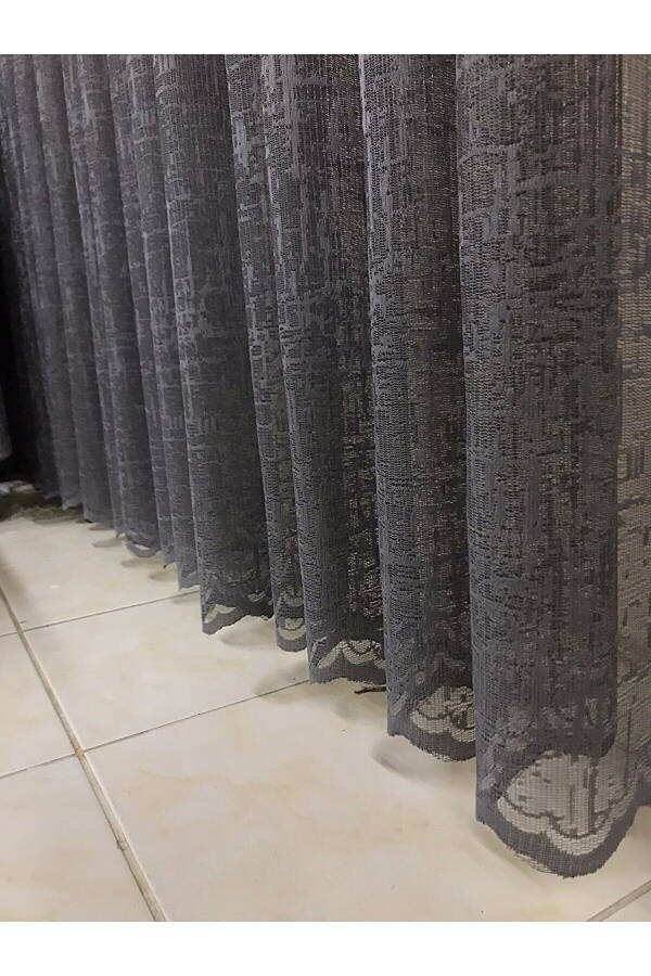 No Iron Knit Grey Shantung Patterned Voile Curtain 1x2 Pleated Living Room, Kitchen, Balcony Curtain - 11