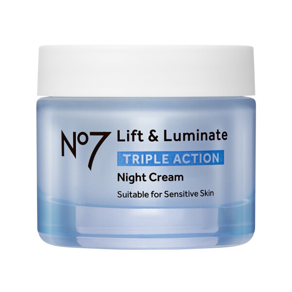 No7 Lift & Luminate Üçlü Etki Gece Kremi, Kolajen Peptitler ve C Vitaminiyle, Tüm Cilt Tipleri için, 1,69 oz - 1