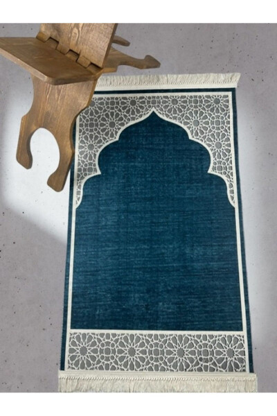 Non-slip, washable, large turquoise digitally printed prayer rug (80x125 cm). - 1