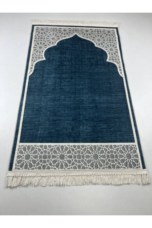 Non-slip, washable, large turquoise digitally printed prayer rug (80x125 cm). - 3