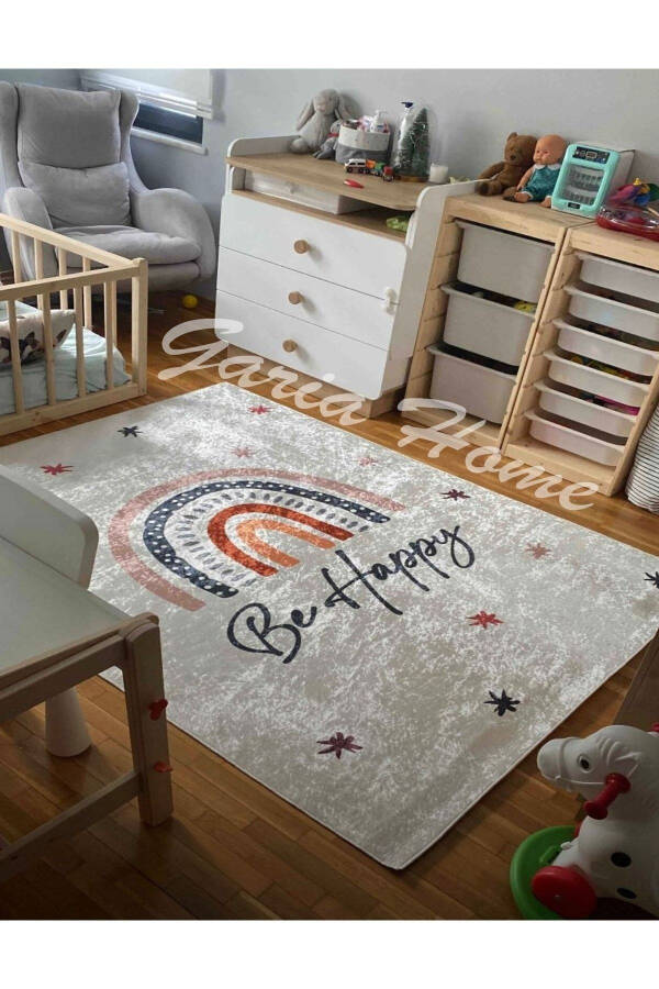 Non-Slip Washable Star and Rainbow Embroidered Digital Printed Children's Rug Baby Rug - 7