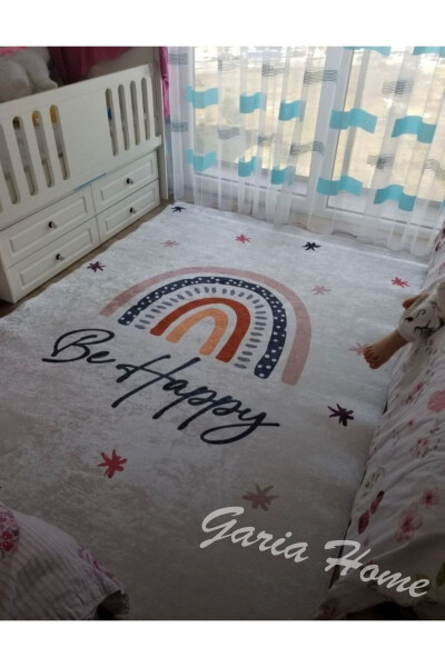 Non-Slip Washable Star and Rainbow Embroidered Digital Printed Children's Rug Baby Rug - 9