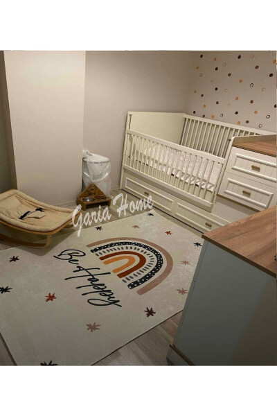 Non-Slip Washable Star and Rainbow Embroidered Digital Printed Children's Rug Baby Rug - 11