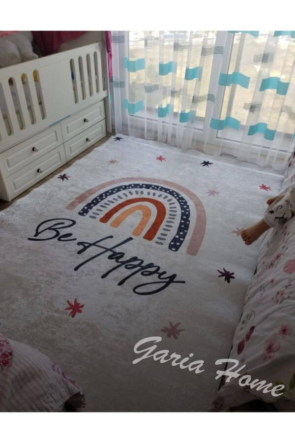 Non-Slip Washable Star and Rainbow Embroidered Digital Printed Children's Rug Baby Rug - 3