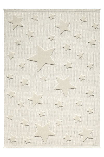 Non-Slip Washable Woven Rug Cream Star Baby Kids Room Rug Stain Resistant AYAZ 13 - 6