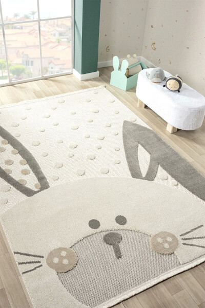 Non-Slip Washable Woven Rug Rabbit Figure Baby Kids Room Rug Stain Resistant AYAZ 15 - 1