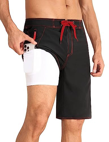 Nonwe Men's Swim Trunks with Compression Liner 2 in 1 Fast Dry Bathing Suits Cargo Surf Board Shorts with Pockets - 1