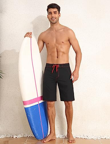 Nonwe Men's Swim Trunks with Compression Liner 2 in 1 Fast Dry Bathing Suits Cargo Surf Board Shorts with Pockets - 3