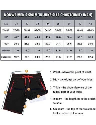 Nonwe Men's Swim Trunks with Compression Liner 2 in 1 Fast Dry Bathing Suits Cargo Surf Board Shorts with Pockets - 7