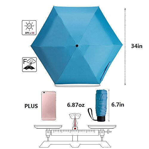 NOOFORMER mini Sayohat quyosh va yomg'ir soyaboni - Erkaklar va ayollar uchun 95% UV himoyasi bilan engil ixcham soyabon, turli ranglarda - 2